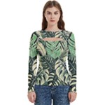 Abstract Art Tropical Leaves Women s Cut Out Long Sleeve T-Shirt