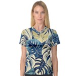 Abstract Art Tropical Leaves V-Neck Sport Mesh T-Shirt