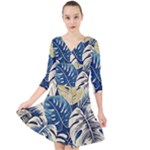 Abstract Art Tropical Leaves Quarter Sleeve Front Wrap Dress