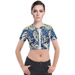 Abstract Art Tropical Leaves Short Sleeve Cropped Jacket