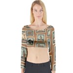 Retro Postage Seamless Pattern Long Sleeve Crop Top