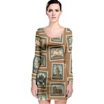 Retro Postage Seamless Pattern Long Sleeve Bodycon Dress