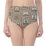 Retro Postage Seamless Pattern Classic High-Waist Bikini Bottoms