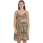 Retro Postage Seamless Pattern Mini Camis Dress With Pockets