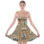 Retro Postage Seamless Pattern Strapless Bra Top Dress