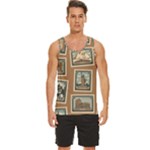 Retro Postage Seamless Pattern Men s Wide Collar Tank Top