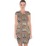 Retro Postage Seamless Pattern Capsleeve Drawstring Dress 