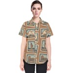 Retro Postage Seamless Pattern Women s Short Sleeve Shirt