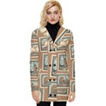 Retro Postage Seamless Pattern Button Up Hooded Coat 