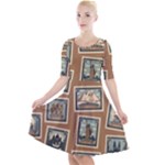 Retro Postage Seamless Pattern Quarter Sleeve A-Line Dress