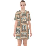 Retro Postage Seamless Pattern Sixties Short Sleeve Mini Dress