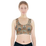 Retro Postage Seamless Pattern Sports Bra With Pocket