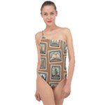 Retro Postage Seamless Pattern Classic One Shoulder Swimsuit