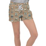 Retro Postage Seamless Pattern Women s Velour Lounge Shorts