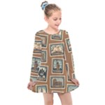 Retro Postage Seamless Pattern Kids  Long Sleeve Dress