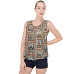 Retro Postage Seamless Pattern Bubble Hem Chiffon Tank Top