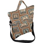 Retro Postage Seamless Pattern Fold Over Handle Tote Bag