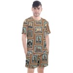 Retro Postage Seamless Pattern Men s Mesh T-Shirt and Shorts Set