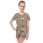 Retro Postage Seamless Pattern Kids  Mesh T-Shirt and Shorts Set