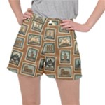 Retro Postage Seamless Pattern Women s Ripstop Shorts