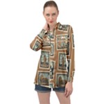 Retro Postage Seamless Pattern Long Sleeve Satin Shirt