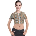 Retro Postage Seamless Pattern Short Sleeve Cropped Jacket