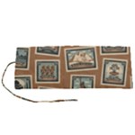 Retro Postage Seamless Pattern Roll Up Canvas Pencil Holder (S)