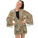 Retro Postage Seamless Pattern Long Sleeve Kimono