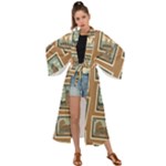 Retro Postage Seamless Pattern Maxi Kimono