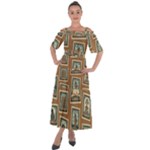 Retro Postage Seamless Pattern Shoulder Straps Boho Maxi Dress 