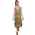 Retro Postage Seamless Pattern Halter Tie Back Dress 