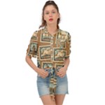 Retro Postage Seamless Pattern Tie Front Shirt 