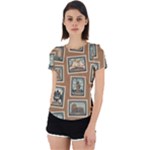 Retro Postage Seamless Pattern Back Cut Out Sport T-Shirt