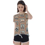 Retro Postage Seamless Pattern Short Sleeve Open Back T-Shirt