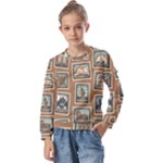 Retro Postage Seamless Pattern Kids  Long Sleeve T-Shirt with Frill 