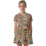 Retro Postage Seamless Pattern Kids  Short Sleeve Pinafore Style Dress