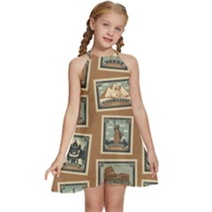 Kids  Halter Collar Waist Tie Chiffon Dress 