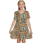 Retro Postage Seamless Pattern Kids  Short Sleeve Tiered Mini Dress