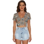 Retro Postage Seamless Pattern V-Neck Crop Top