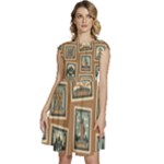 Retro Postage Seamless Pattern Cap Sleeve High Waist Dress