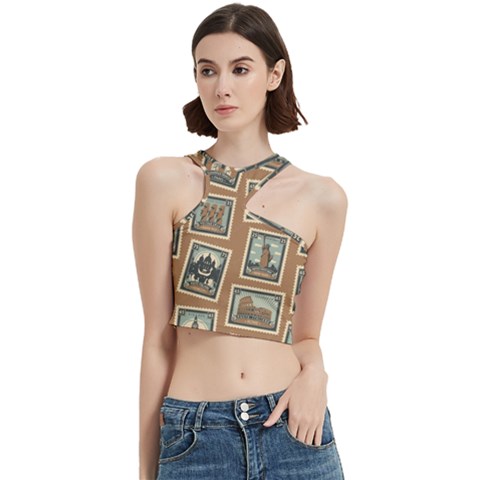 Retro Postage Seamless Pattern Cut Out Top from ArtsNow.com