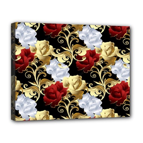 Roses Seamless Pattern Floral Canvas 14  x 11  (Stretched) from ArtsNow.com