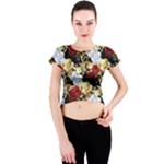 Roses Seamless Pattern Floral Crew Neck Crop Top