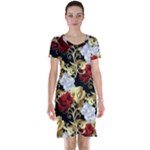 Roses Seamless Pattern Floral Short Sleeve Nightdress