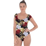 Roses Seamless Pattern Floral Short Sleeve Leotard 