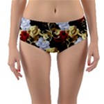 Roses Seamless Pattern Floral Reversible Mid-Waist Bikini Bottoms