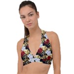 Roses Seamless Pattern Floral Halter Plunge Bikini Top