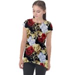 Roses Seamless Pattern Floral Cap Sleeve High Low Top