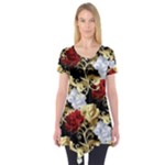 Roses Seamless Pattern Floral Short Sleeve Tunic 