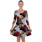 Roses Seamless Pattern Floral Quarter Sleeve Skater Dress